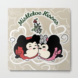 Mistletoe  Kisses Metal Print | Winter, Smooch, Drawing, Digital, Couple, Stackinggame, Mice, Holiday, Christmas, Kids 