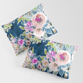 NAVY SO LUSCIOUS Colorful Watercolor Floral Pillow Sham