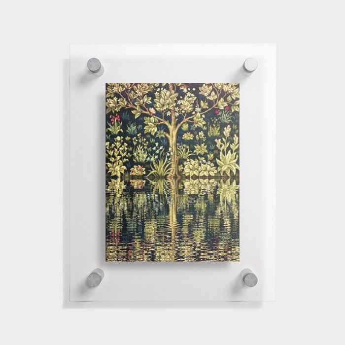 William Morris original Tree of Life reflecting pool of garden lily pond twilight black nature landscape painting wall and home decor Floating Acrylic Print