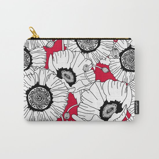 Black and White Poppies in a Red Vase Carry-All Pouch
