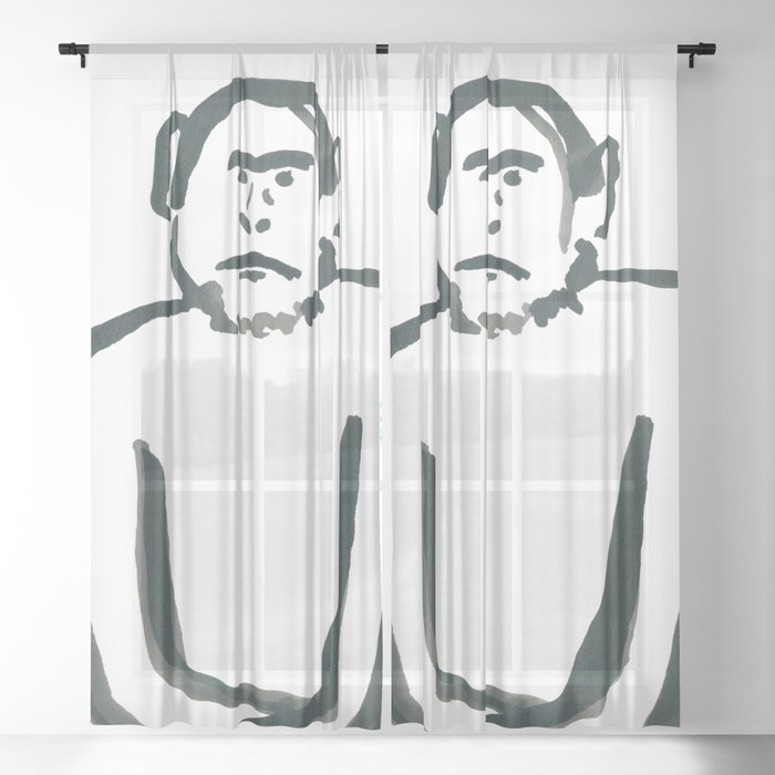 Chimpanzee line drawing black and white minimalist illustration Sheer Curtain