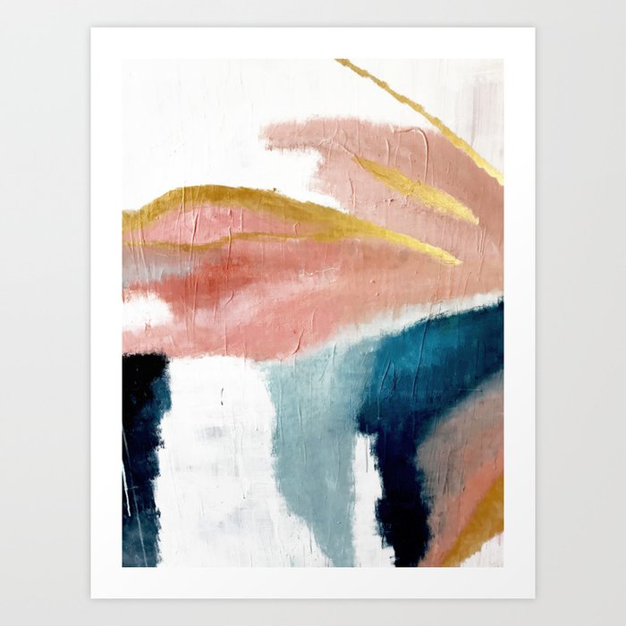 Exhale: a pretty, minimal, acrylic piece in pinks, blues, and gold Art Prints