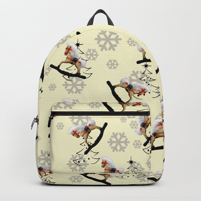 Merry Christmas Rocking Horse Trees pattern Backpack
