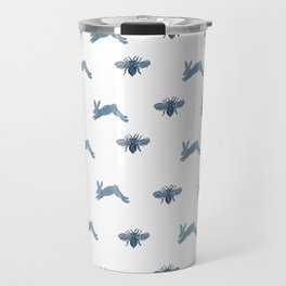 Blue Country French Bunny  Bee  Travel Mug