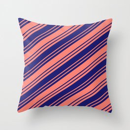 [ Thumbnail: Salmon & Midnight Blue Colored Stripes/Lines Pattern Throw Pillow ]