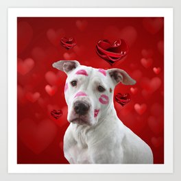 Dog and Red Hearts Art Print
