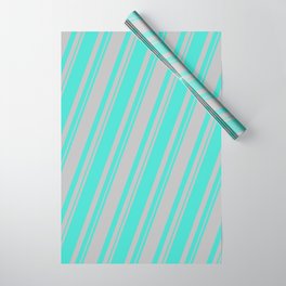 [ Thumbnail: Turquoise and Grey Colored Stripes Pattern Wrapping Paper ]