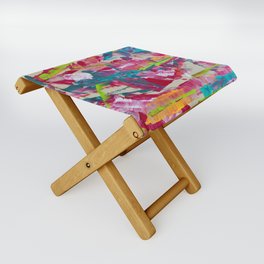 Confetti: A colorful abstract design in neon pink, neon green, and neon blue Folding Stool