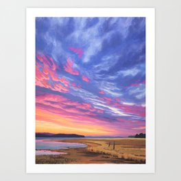 Pink and Purple Sunrise Over Bay Art Print