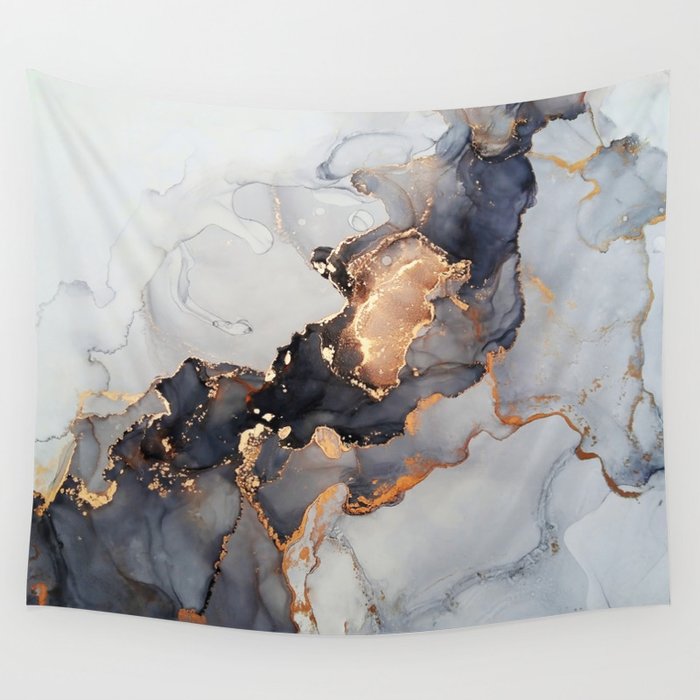 Gray Gold Watercolor Abstract Art Wall Tapestry