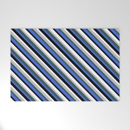 [ Thumbnail: Vibrant Grey, Dark Slate Gray, Royal Blue, Black & White Colored Lines Pattern Welcome Mat ]