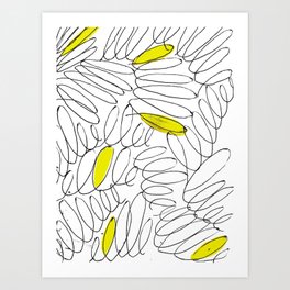 Spark: a minimal black and white abstract piece with yellow details Art Print