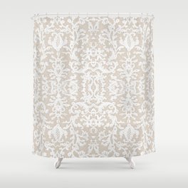 French Paris Lace Fabric Tan Beige Cream Shower Curtain