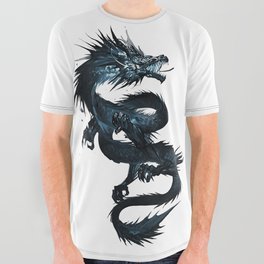 blue dragon illustration tattoo chinese dragon japanese dragon drawing handsome dragon blue ink All Over Graphic Tee