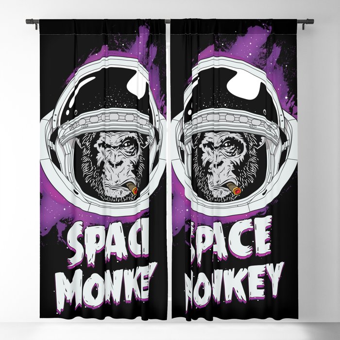 Space Monkey Retro Black Blackout Curtain