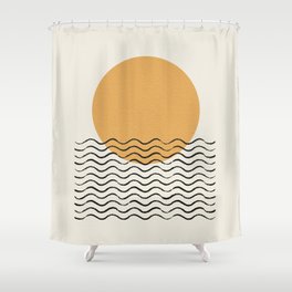 Ocean wave gold sunrise - mid century style Shower Curtain