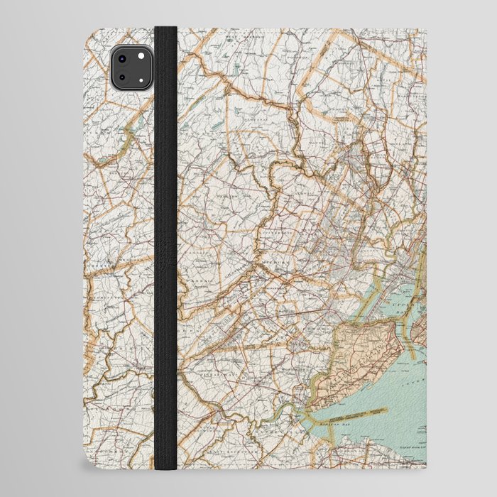 Vintage 1900 Road Map Of The New York District iPad Folio Case