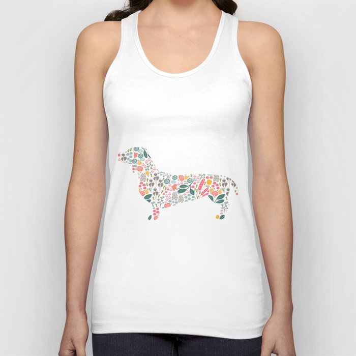 Dachshund Floral Watercolor Art Tank Top