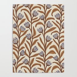 Bellflower Pattern / Brown, Ivory & Grey Poster