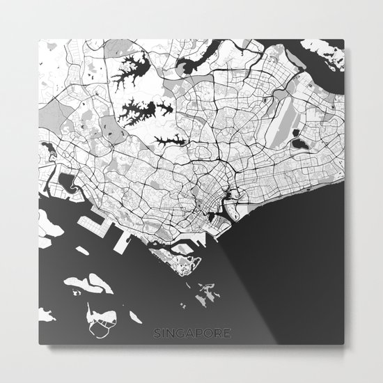 Singapore Map Gray Metal Print