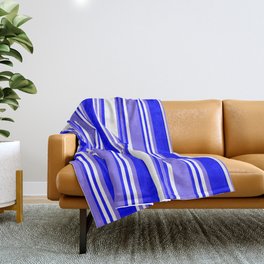 [ Thumbnail: Medium Slate Blue, White, and Blue Colored Lined/Striped Pattern Throw Blanket ]
