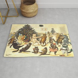 'Christmas Party Cats' by Louis Wain Vintage Cat Art Rug