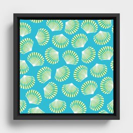 Blue and Lime Green Sea Scallop Shell Pattern Framed Canvas
