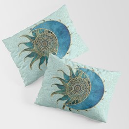 Sun And Moon Universe Celestial Art Gold And Turquoise Pillow Sham