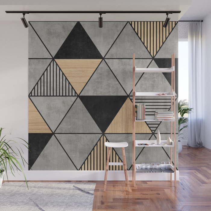 Concrete and Wood Triangles 2 Wall Mural