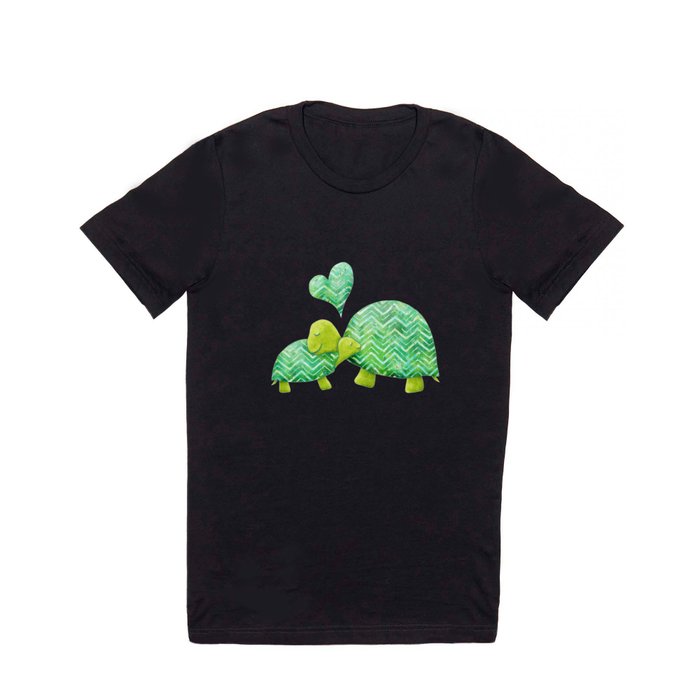 Sweet Turtle Hugs with Heart in Teal and Lime Green T Shirt