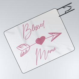 Blessed Mama boho pink lettering Picnic Blanket