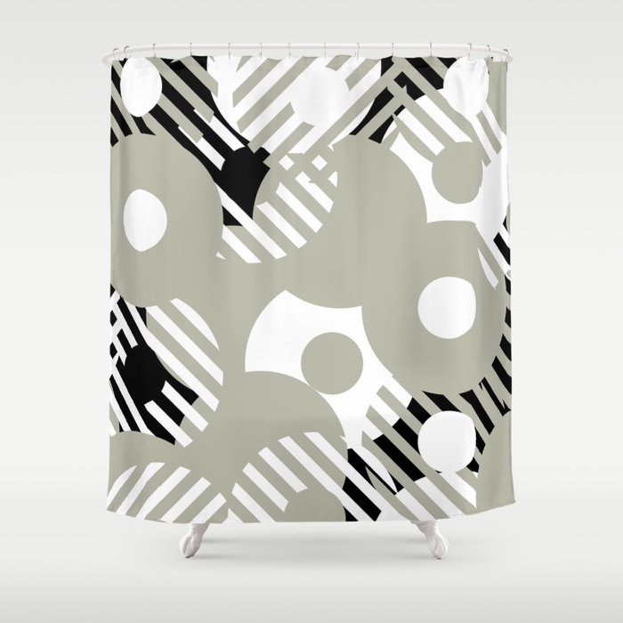 Green Black and White Retro Circle Stripe Pattern Pairs 2022 Color of the Year October Mist 1495 Shower Curtain