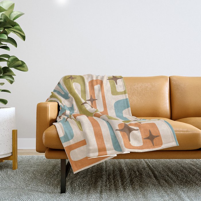 Mid Century Modern Style 922 Orange Green Blue Throw Blanket