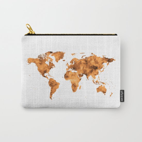World Map in Orange Desert Sand Carry-All Pouch