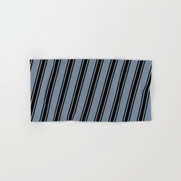 [ Thumbnail: Light Slate Gray and Black Colored Striped/Lined Pattern Hand & Bath Towel ]
