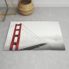 San Francisco Golden Gate Bridge | Red on Black and White Dramatic Foggy Landscape Shot Rug