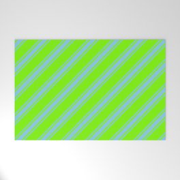 [ Thumbnail: Green & Sky Blue Colored Stripes/Lines Pattern Welcome Mat ]