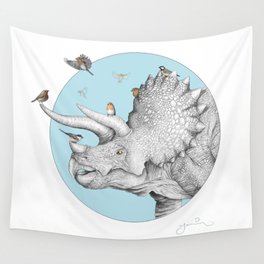 Triceratops and Birdies Wall Tapestry