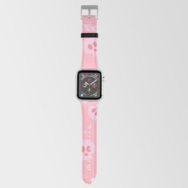 Ghost Cute Seamless Pattern in Pink Colours with Skulls, Hearts and Leaves Apple Watch Band