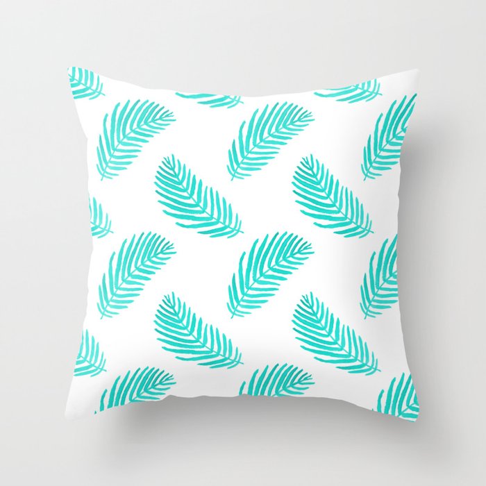 Palm Frond tropical summer watercolor painting leaf pattern house plants palm nature illustration Throw Pillow