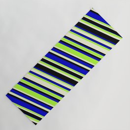 [ Thumbnail: Blue, Light Green, Beige & Black Colored Lines/Stripes Pattern Yoga Mat ]