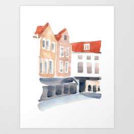 Two old houses in the street of Bruges Art Print