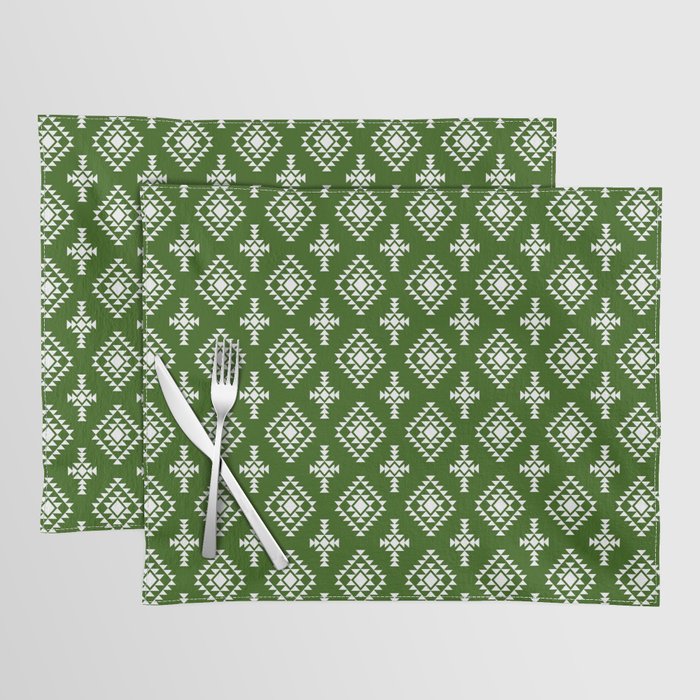 Green and White Native American Tribal Pattern Placemat