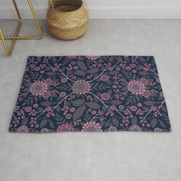 Boho Floral in Navy Blue & Rose Pink Area & Throw Rug