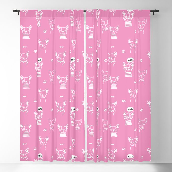 Pink and White Hand Drawn Dog Puppy Pattern Blackout Curtain