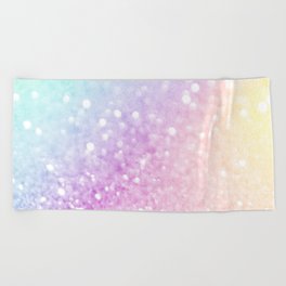 Pretty Pastel Colorful Glitter Bokeh Gradient Beach Towel