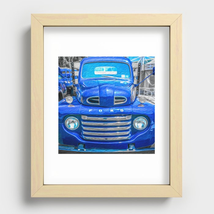 Blue Pickup Truck Vintage Print Recessed Framed Print