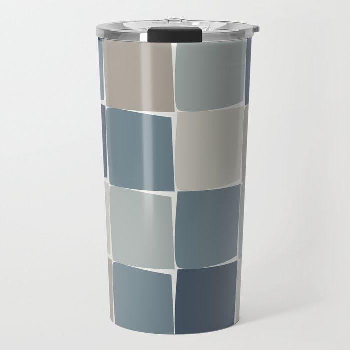 Flux Midcentury Modern Check Grid Pattern in Neutral Blue Gray Tones Travel Mug