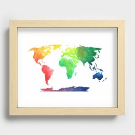 Watercolor World Map Recessed Framed Print