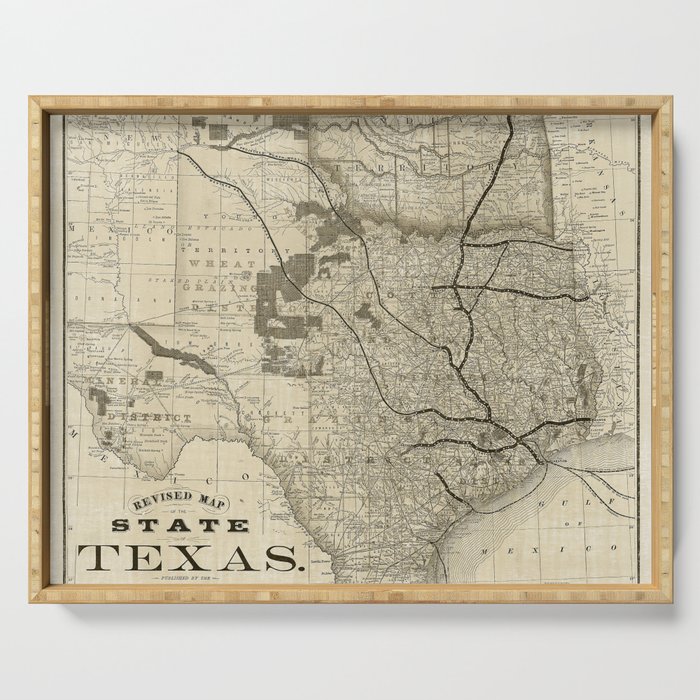 Old Map of Texas 1876 Vintage Wall map Restoration Hardware Style Map Serving Tray